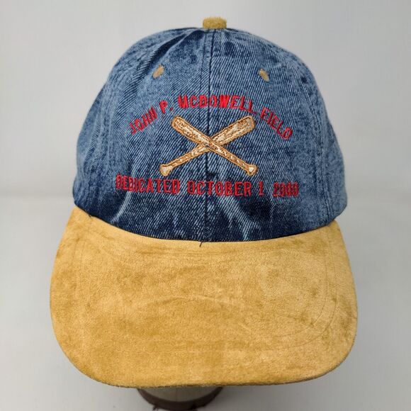 Nissin Men's John P. McDowell Field Dedication Hat Blue Tan 2000 Y2K Vintage - Picture 3 of 10
